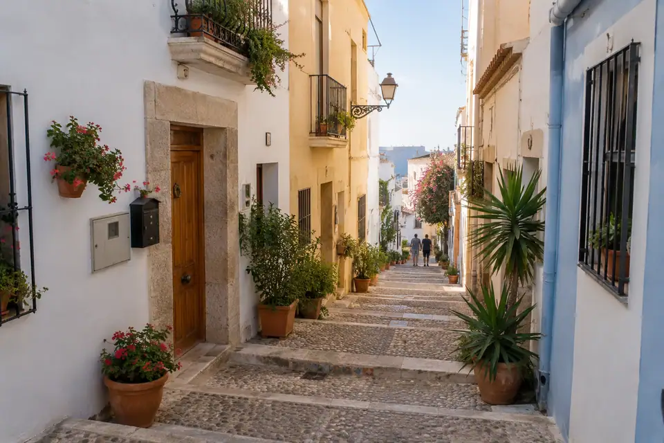 Een straat met trappen in het oude Calpe