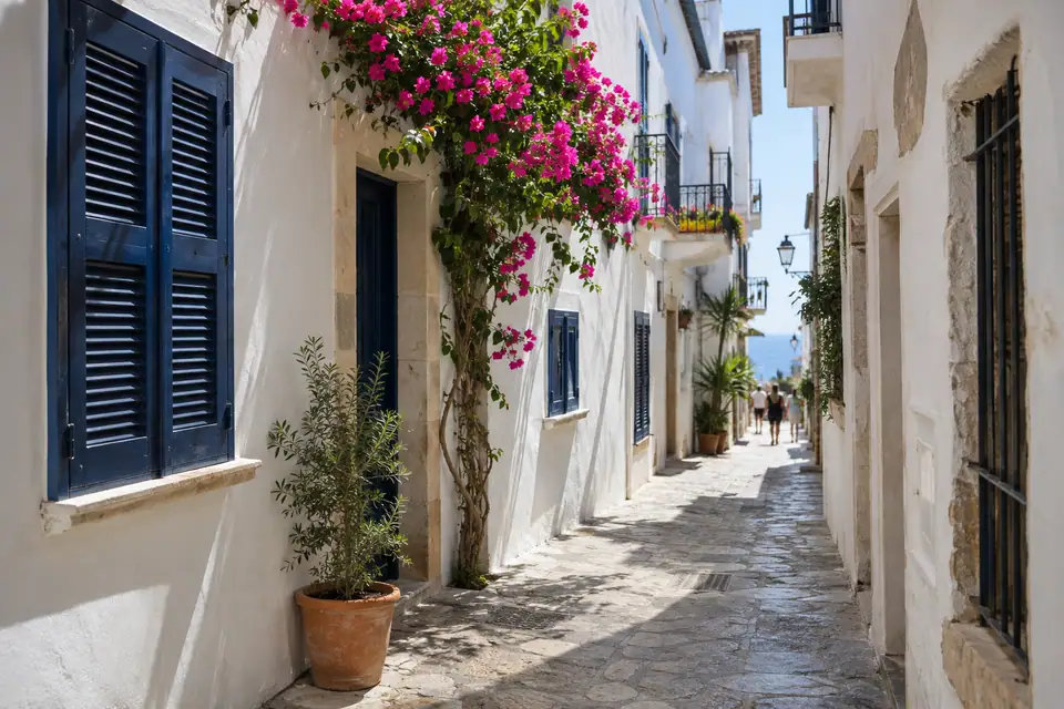 Witte gevels in het oude Sitges