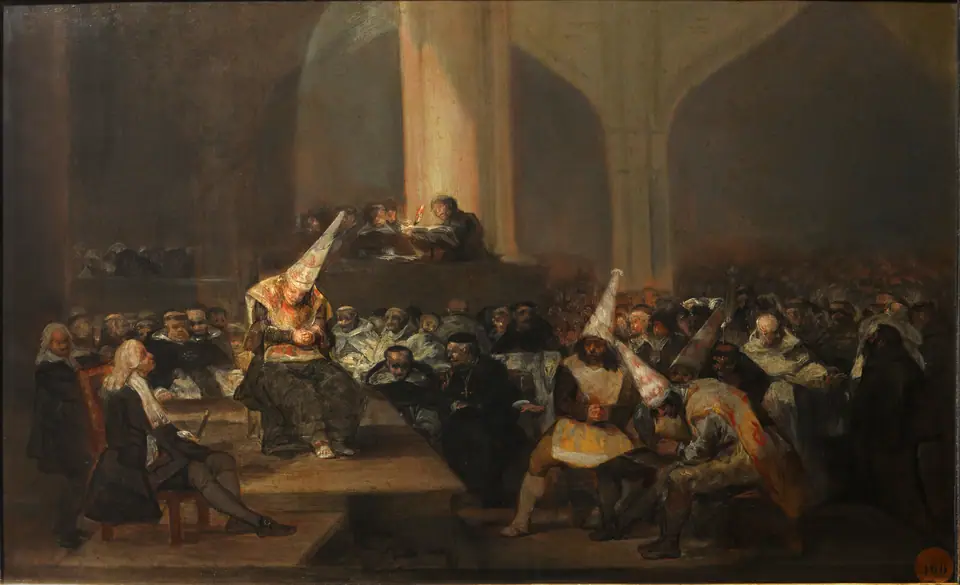 Een rechtbank van de Inquisitie, Francisco de Goya. Historisch schilderij.